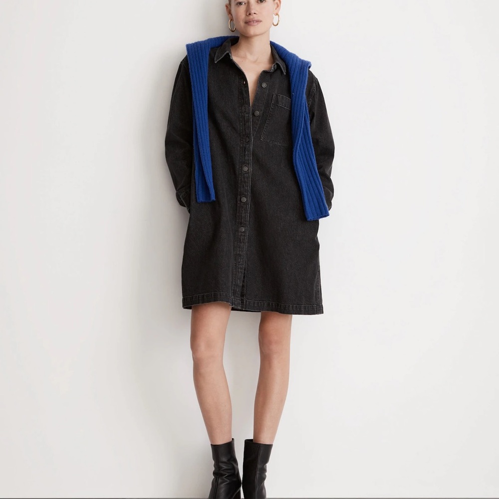 NWT MADEWELL Black Denim Shirt Dress